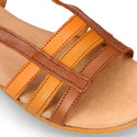 Soft leather Girl sandal shoes with combined straps design.