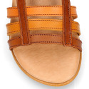 Soft leather Girl sandal shoes with combined straps design.