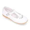 Little T-Strap Okaa Mary Jane shoes in extra soft white Nappa leather with perforated design.