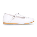 Little T-Strap Okaa Mary Jane shoes in extra soft white Nappa leather with perforated design.