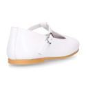 Little T-Strap Okaa Mary Jane shoes in extra soft white Nappa leather with perforated design.