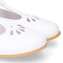 Little T-Strap Okaa Mary Jane shoes in extra soft white Nappa leather with perforated design.