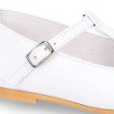 Little T-Strap Okaa Mary Jane shoes in extra soft white Nappa leather with perforated design.