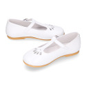 Little T-Strap Okaa Mary Jane shoes in extra soft white Nappa leather with perforated design.