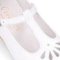 Little T-Strap Okaa Mary Jane shoes in extra soft white Nappa leather with perforated design.