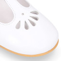 Little T-Strap Okaa Mary Jane shoes in extra soft white Nappa leather with perforated design.