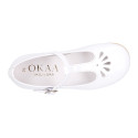 Little T-Strap Okaa Mary Jane shoes in extra soft white Nappa leather with perforated design.