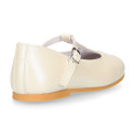 Little T-Strap Okaa Mary Jane shoes in extra soft pearl ivory Nappa leather with perforated design.