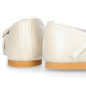 Little T-Strap Okaa Mary Jane shoes in extra soft pearl ivory Nappa leather with perforated design.