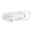 Little T-Strap Okaa Mary Jane shoes in extra soft pearl ivory Nappa leather with perforated design.