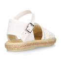 White cotton canvas little girl espadrille shoes with lace design.