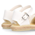 White cotton canvas little girl espadrille shoes with lace design.