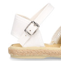 White cotton canvas little girl espadrille shoes with lace design.