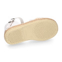 White cotton canvas little girl espadrille shoes with lace design.