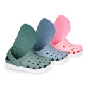 Kids jelly shoes with clog strap design for beach and pool use.