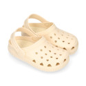 Kids jelly shoes with clog strap design in ivory color for beach and pool use.