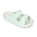 Kids Clog jelly shoes style in solid colors with buckles design.