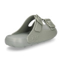 Kids Clog jelly shoes style in solid colors with buckles design.