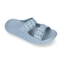 Kids Clog jelly shoes style in solid colors with buckles design.