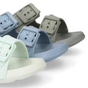 Kids Clog jelly shoes style in solid colors with buckles design.