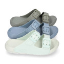 Kids Clog jelly shoes style in solid colors with buckles design.