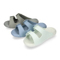 Kids Clog jelly shoes style in solid colors with buckles design.