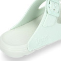 Kids Clog jelly shoes style in solid colors with buckles design.