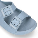 Kids Clog jelly shoes style in solid colors with buckles design.