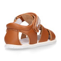 BLANDITOS kids sandal shoes laceless with crossed straps in nappa leather in tan color.