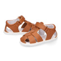 BLANDITOS kids sandal shoes laceless with crossed straps in nappa leather in tan color.