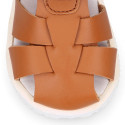 BLANDITOS kids sandal shoes laceless with crossed straps in nappa leather in tan color.