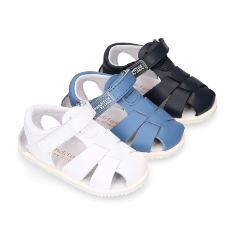 BLANDITOS kids sandal shoes laceless with crossed straps in nappa leather in classic colors.