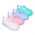 Classic style jelly shoes for the Beach and Pool with VELCRO strap closure.