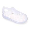 Classic style jelly shoes for the Beach and Pool with VELCRO strap closure.