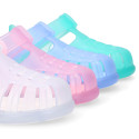 Classic style jelly shoes for the Beach and Pool with VELCRO strap closure.