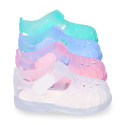 Classic style jelly shoes for the Beach and Pool with VELCRO strap closure.