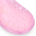 Classic style jelly shoes for the Beach and Pool with VELCRO strap closure.