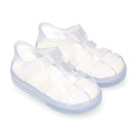 CRYSTAL Tennis style kids jelly shoes with hook and loop strap for Beach and Pool.