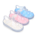 CRYSTAL Tennis style kids jelly shoes with hook and loop strap for Beach and Pool.