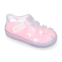 CRYSTAL Tennis style kids jelly shoes with hook and loop strap for Beach and Pool.