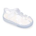 CRYSTAL Tennis style kids jelly shoes with hook and loop strap for Beach and Pool.