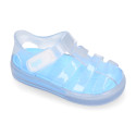 CRYSTAL Tennis style kids jelly shoes with hook and loop strap for Beach and Pool.