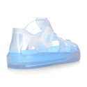 CRYSTAL Tennis style kids jelly shoes with hook and loop strap for Beach and Pool.