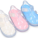 CRYSTAL Tennis style kids jelly shoes with hook and loop strap for Beach and Pool.