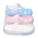 CRYSTAL Tennis style kids jelly shoes with hook and loop strap for Beach and Pool.