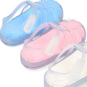 CRYSTAL Tennis style kids jelly shoes with hook and loop strap for Beach and Pool.