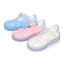 CRYSTAL Tennis style kids jelly shoes with hook and loop strap for Beach and Pool.