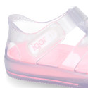 CRYSTAL Tennis style kids jelly shoes with hook and loop strap for Beach and Pool.