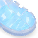 CRYSTAL Tennis style kids jelly shoes with hook and loop strap for Beach and Pool.