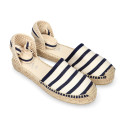 Stripes print Cotton canvas espadrilles shoes valenciana style.